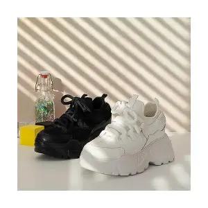 슈즈앤클럽 (천연소가죽)티안나는 8cm키높이 어글리슈즈 속굽 스니커즈