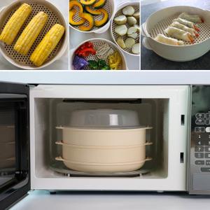 국산 NEW 이로홈 전자레인지 스팀 찜기 2단세트 전자렌지용기 계란찜 라면 만두 고구마 감자 야채 양배추 고구마 만능찜기 다용도