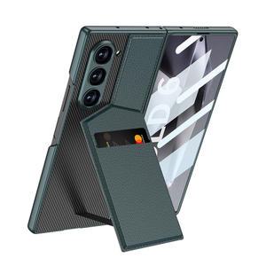 갤럭시 Z폴드6 Z폴드7 카드 포켓 가죽 카본 슬림 거치 케이스 (zf0393-C)