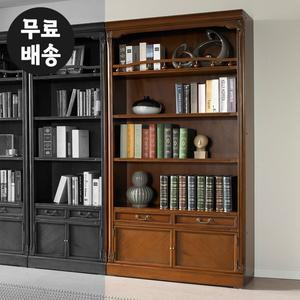 [벤티스가구]슬로 마호가니 원목 엔틱 책장 책꽂이 전면 깊은 문있는 높은 오픈형(900/브라운)