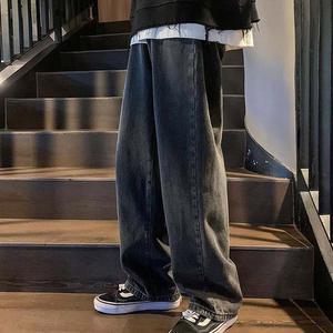 밴딩 남자 겨울 기모 와이드 데님팬츠 루즈핏 일자 캐주얼 통청바지 블랙 연청