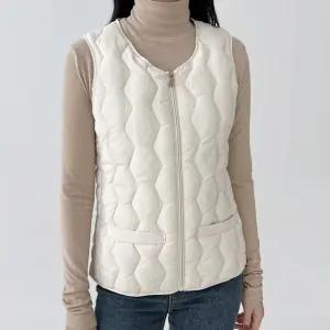 여성 브이넥 경량 지퍼 패딩 베스트 허리텐션 조끼 빅사이즈