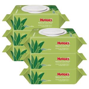 하기스 내추럴케어 플러스 아기물티슈 캡64매 6개입