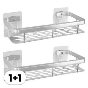 1+1 무타공 접착식 욕실 선반 세트 300 접착 패드 포함 화장실 정리 일자형 정
