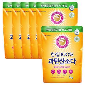 LG 한입 100% 과탄산소다 3kg x6개 대용량 가루세탁세제 표백 청소 냄새얼룩제거