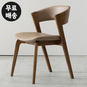 [벤티스가구]미즈 고무나무 원목 가죽 식탁 의자 CHAIR 편한 암체어 주방 디자인(브라운)