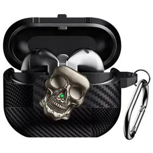 갤럭시 버즈3 프로 FE 호환 카본 패턴 해골 락 잠금 카라비너 키링 케이스
