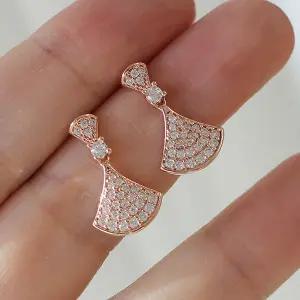 미니 달랑이는 큐빅 부채 드롭 귀걸이