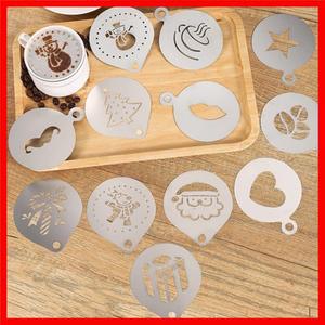 스테인레스 스틸 카페 폼 템플릿 바리스타 스텐실 몰드 커피 아트 바늘 라떼 화환 바늘 분말 뿌리기 12 개