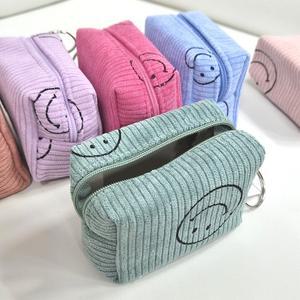 DMS 스마일 코듀로이 사각 통통 미니파우치 동전지갑 반지갑 키링