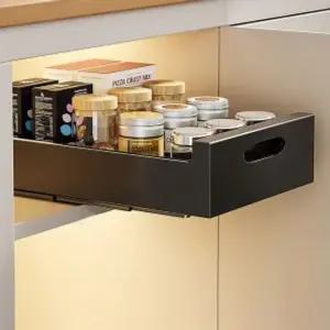 리빙모던슬라이딩레일선반주방정리서랍블랙 슬라이딩레일선반 슬라이딩선반 슬라이드레일선반