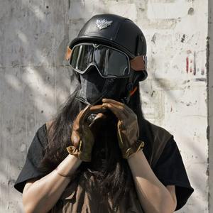 가죽 헬멧 레트로 오토바이 티렉스 바이크 M 반모 스쿠터 고글