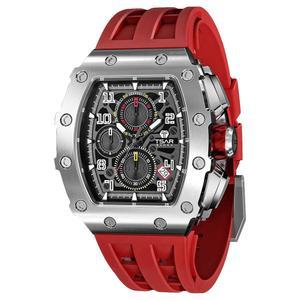 차르 봄바 남성용 럭셔리 시계, 5천만 방수 파란색 실리콘 시계 밴드가 있는 쿼츠 무브먼트 크로노그래프, 선물