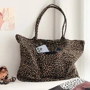 레오파드 탄탄한 대형 숄더 캔버스 에코백 가방