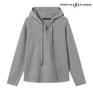 [롯데백화점]나인식스뉴욕 골지 반집업 후드 오버핏 긴팔 니트 (NP3KT020L0)