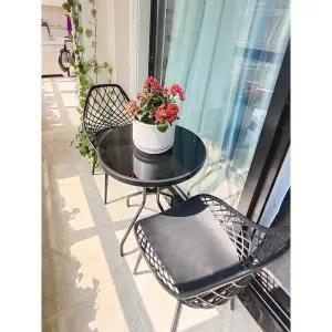베란다티테이블 정원 가구 야외 테이블 의자 세트 60cm 블랙 원탁+등받이 의자 2개