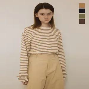 [원더플레이스][꼬모니노즈(COMO NINOZ)] 면100 우먼 스트라이프 롱 슬리브 티셔츠