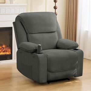 리클라이너 의자, 전동 조절식 마사지 거실 컵 홀더 2개가 있는 코듀로이 원단(딥 그레이)