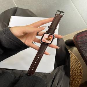 Apple Watch 밴드 용 가죽 루프 Correa 브라운 10/9/8/7/6/5/4/3/2/1 SE 38mm 40mm 스트랩