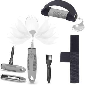 손 떨림 치료용 프로크/스푼 2 in 1, 파킨슨병 환자용 적응형 핸디캡 스푼, 악수용 파킨슨 커브 성인 장애 노인용 리프트웨어 앵글 관절염 스푼