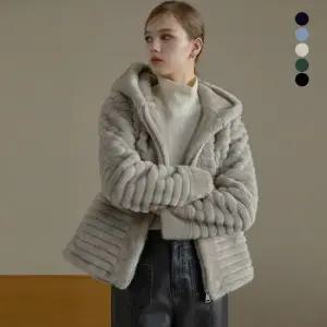 [엘루아] VEGAN FAUX 밍크 후드 하프코트 5종택1