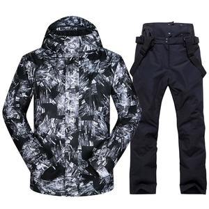 남성 스키 재킷 및 바지 세트 스키복 겨울 방수 방풍 후드 스노우 코트 2피스 스노보드 스노우슈트