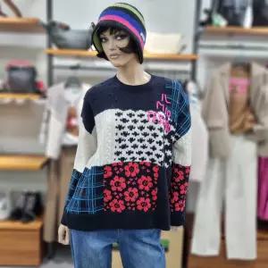 베네통/애플아울렛/알파카 혼방 자수 레터링 루즈핏 니트/BAKPA7561