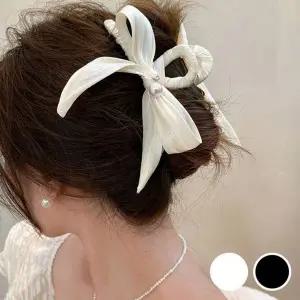 [콩심팥심]여성 예쁜 펄 느낌 진주 프렌치 리폰 헤어악세 집게핀 주름집게핀