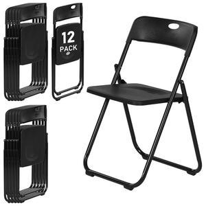 링롱 블랙 플라스틱 접이식 의자 12팩, 350파운드 용량의 가벼운 접고 보관하기 쉬운 금속 프레임, 파티 오피스 웨딩 디너 이벤트용 상업용 의자