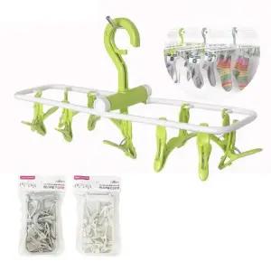 2개 12P 미니빨래건조대 휴대용 걸이 접이식 행거 여행용 빨래집게