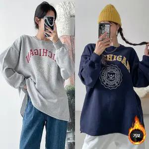 미시간 기모 긴팔 BOX 여성 오버핏 티셔츠 (4컬러) 박시핏 빅사이즈 맨투맨