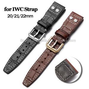 IWC 파일럿 시리즈용 20mm 가죽 시계 스트랩 팔찌 금속 접이식 버클 손목 밴드 남성 스포츠
