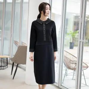 [모슬린]엄마옷 트위드 카라 긴팔원피스 516FGH173 마담중년여성빅사이즈50대60대