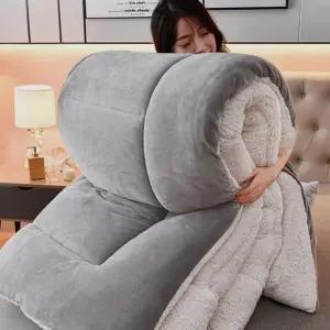 극세사 차렵 이불 두꺼운 양면 따뜻한 겨울 극세사 이불 벨벳 침구 커버 침대 패드 베개 호텔