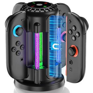 스위치-2-조이콘 충전기 - 2025년형 닌텐도 스위치 2 조이콘 컨트롤러, 마그네틱 및 버블 LED 조명, 컨트롤러 액세서리용 고속 충전소, 블랙