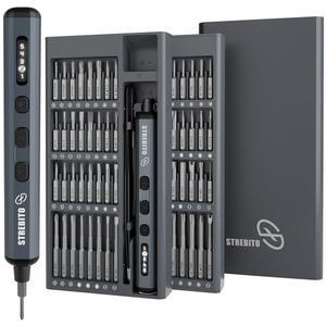 STREBITO 미니 전기 드라이버 세트, 70-in-1 Max 정밀 키트(라이트 포함), 5단계 업그레이드 토크 레벨, 64비트 마그네틱, PC RC 전자용 무선