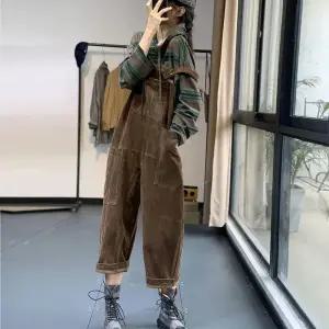 겨울용 골덴 멜빵바지 코듀로이 오버롤 팬츠 따뜻한 캐주얼 작업복 스타일