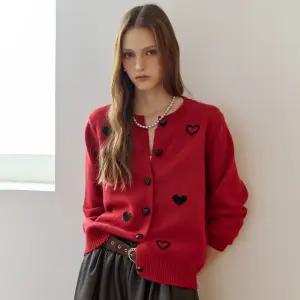 [MAXZA] 하트 패턴 라운드넥 니트 가디건