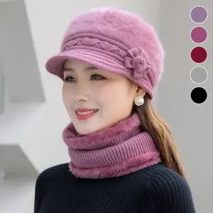 중년여성 니트모자 니트기모모자 할머니겨울모자 중년여성모자 꽃장식 방한모자 여자겨울모자