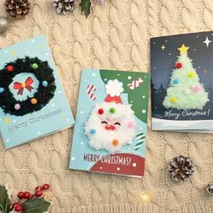 크리스마스 데이 기념 복실 자수 털실 카드 DIY 만들기 / 성탄절 십자수 연말연하장 메시지 축하