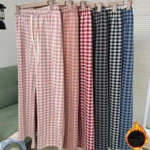 2장세트 마마로 겨울 따뜻한 울기모 체크 패턴 와이드 남자 여자 파자마 잠옷바지