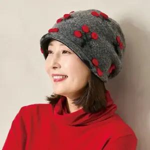 #넬]국산 체리 스티치 울혼방 두건