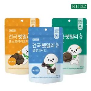 건국 펫솔루션 강아지 눈 관절 소화 영양 펫밀리츄 3종 (포스트바이오틱스1+루테인1+글루코사민1)