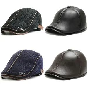 헌팅캡 스트립 스티치 가죽/니트 여성남자 겨울모자