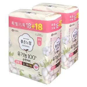 좋은느낌 유기농순면커버 맥시슬림 날개 중형 18+18(36)매x2개