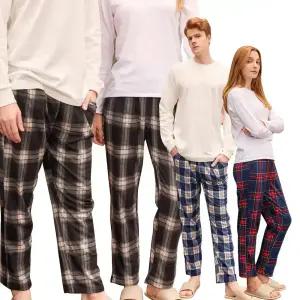 이브바바 남성 여성 커플 앙고라 기모 체크 포켓 9부 스판 수면바지 파자마