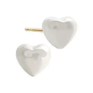 14K GOLD 6mm 하트 진주 여성 패션 심플 데일리 금 귀걸이