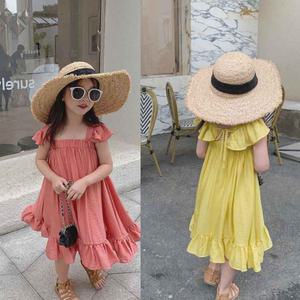 비치 프릴 원피스 11-15호 아동 여아 어린이 키즈 비치룩 여행 바캉스 민소매 슬리브리스 롱 드레스