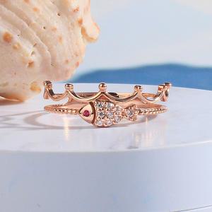 찬란한 왕관 물고기 큐빅 반지 애끼 검지 우정 링 14K 18K