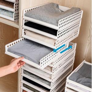 적층식 슬라이딩 서랍식 선반 중형 2개 옷 수납 옷장 정리 선반